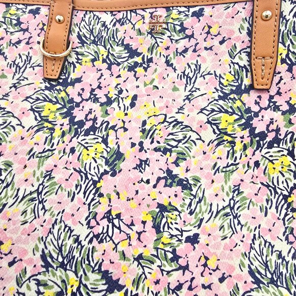 Tory Burch Kerrington Square Tote Flower Field Pink Floral Large Shoulder Bag - Picture 14 of 16